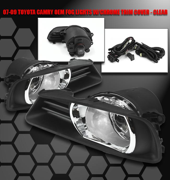 07 08 09 toyota camry bumper driving fog lights lamp w/chrome trim cover+switch