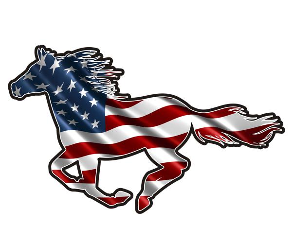 American horse decal 5"x3" usa flag pony mustang car vinyl sticker (lh) zu1