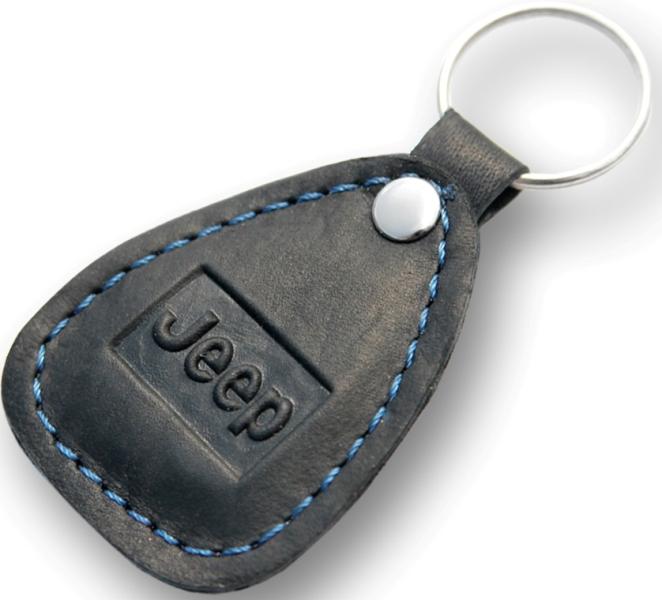 New leather black / blue keychain car logo jeep auto emblem keyring