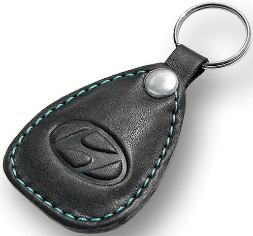 New leather black / turquoise keychain car logo hyundai auto emblem keyring