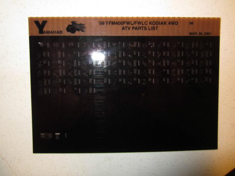 1999 yamaha atv yfm400fwl fwlc kodiak 4wd microfiche parts list catalog 