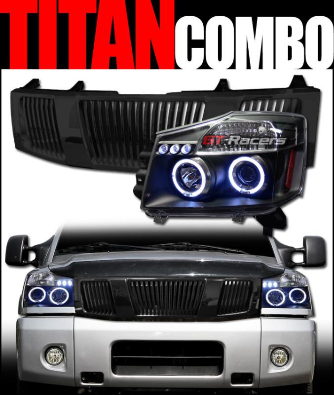 Black halo led projector head lights signal+grill grille 2004-2007 titan/armada