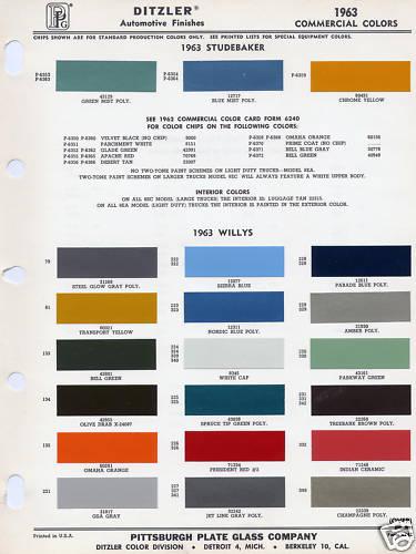 1957 1958 1959 1960 1961 1962 - 1964 studebaker truck paint chips 5961 ditzler 5