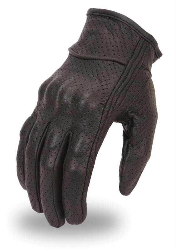 Racing perforated motorcycle leather glove w/ knuckle padding small