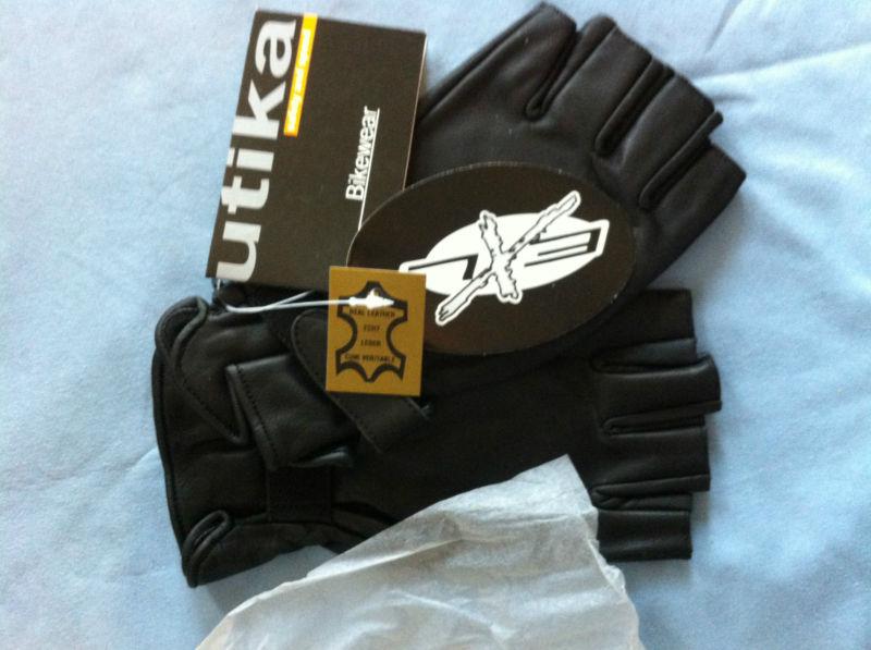 New motorcycle fingerless leather gloves large