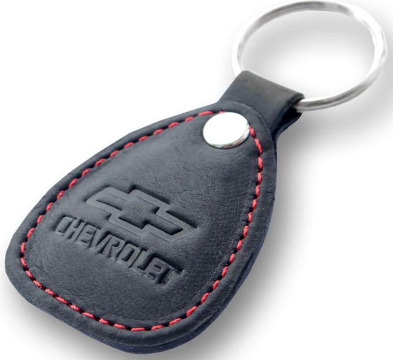 New leather black / red keychain car logo chevrolet auto emblem keyring