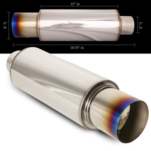 Universal 4" blue burnt tip stainless steel muffler with silencer 3.0" inlet