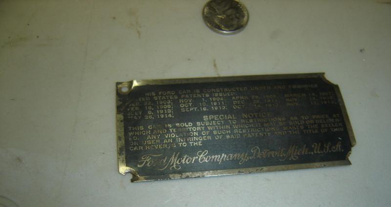 Ford model t body motor auto car  id tag badge plate