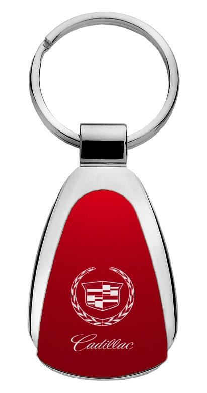Cadillac red tear drop metal keychain car ring tag key fob logo lanyard