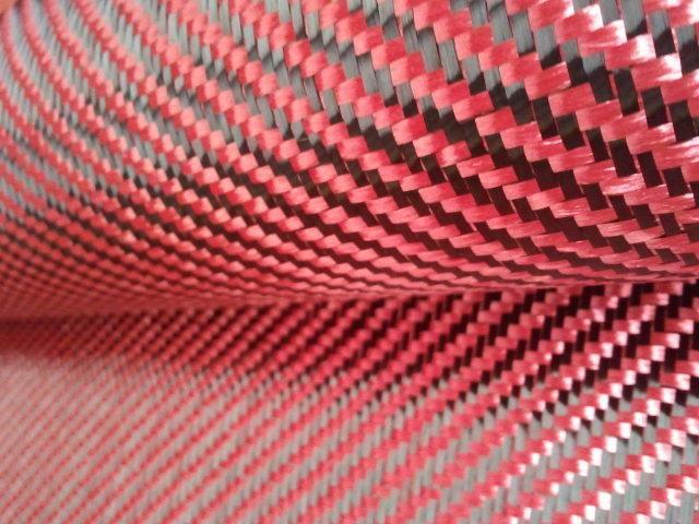 100% real red carbon fiber /kevlar  hybrid fabric  3k 2x2 twill 12"x 50"