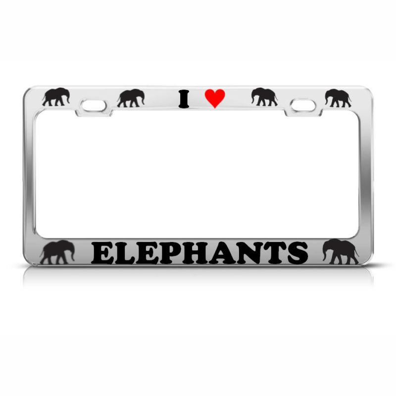 I love heart elephants metal chrome licence plate frame animal lover tag border