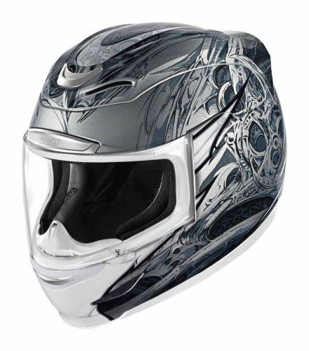 New icon airmada sportbike sb1 full-face adult helmet, silver/black, xs