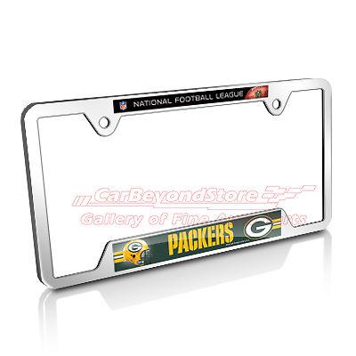 Nfl green bay packers chrome metal license plate frame + free gift, licensed