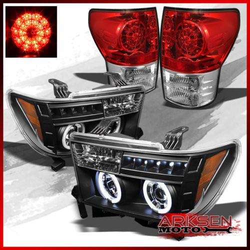 07-13 tundra ccfl halo led black projector headlights+led red clear tail lights