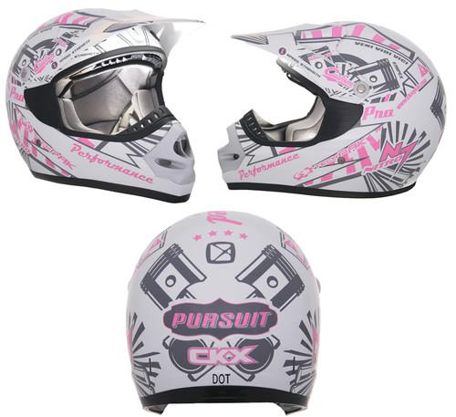 Motocross mx offroad atv helmet youth ckx tx-218 pursuit pink/white large