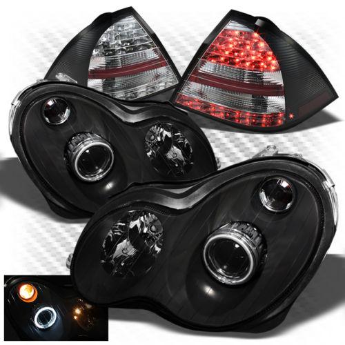 01-05 w203 c-class black ccfl pro headlights + philips-led perform tail lights