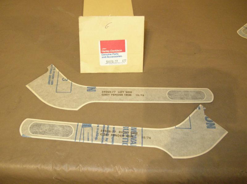 Harley shovelhead fender trim decal flh front grey w/eagle nos 1977-78 