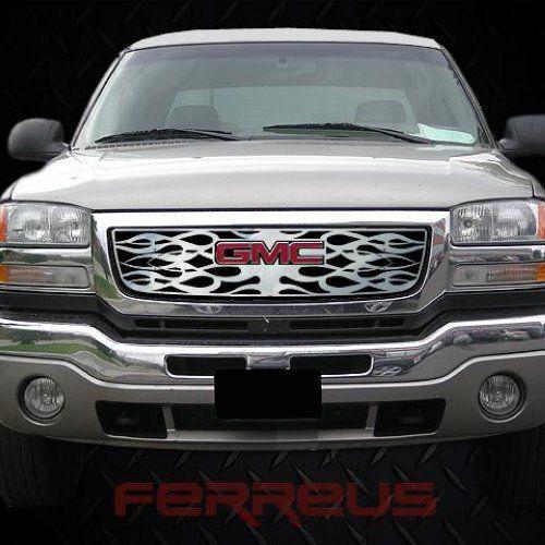 Gmc sierra ld hd 03-05 horizontal flame polished stainless truck grill add-on