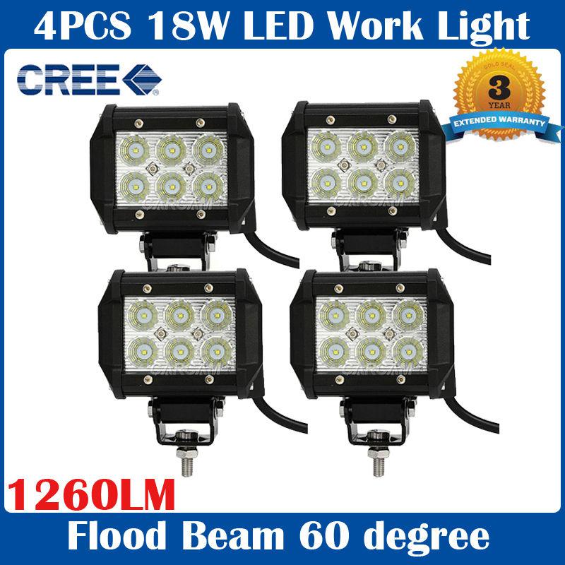 4x 4inch 18w cree led work bar 1260lm light offroad lamp 4x4 4wd spot flood beam