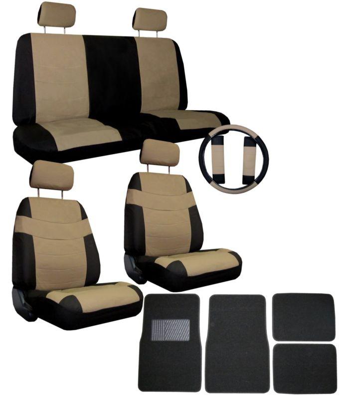 Tan black superior synthetic leather seat covers w/ black mats & more #4