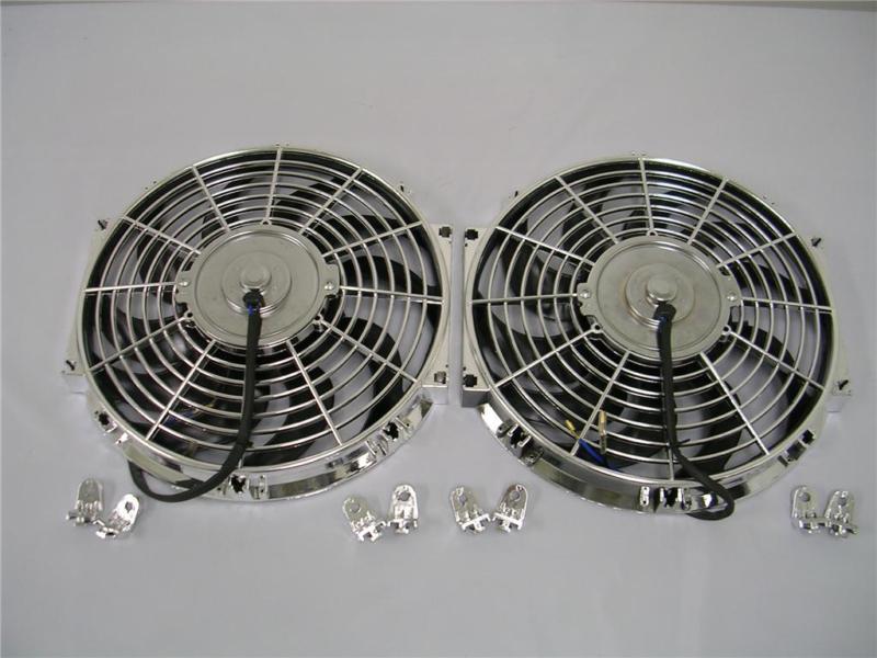 Dual 12" chrome electric radiator cooling fans (two)