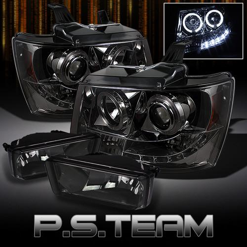 Smoked 07-12 suburban tahoe avalanche halo projector led headlights +fog lights