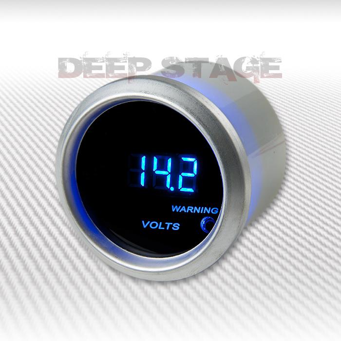 2"/52mm digital blue led 0-15v volt/voltage/voltmeter gauge meter silver+warning