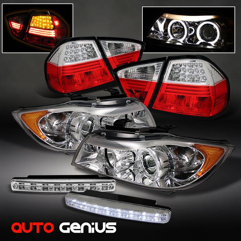 06-08 e90 3-series 4dr ccfl projector headlights + r/c led tail lights + drl led