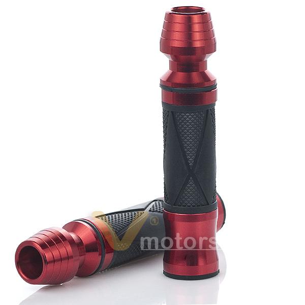 2x motorcycle aluminum 7/8" 22mm handlebar rubber gel hand grips w/ bar end red