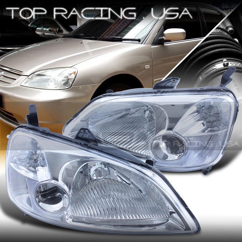 01-03 honda civic jdm crystal style headlights lamps chrome / clear reflector