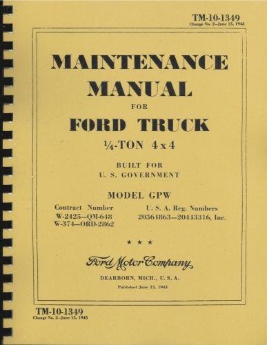 Tm10-1349 ~ maintenance manual ford jeep ~ model gpw ~ reprnt