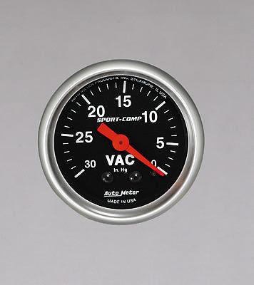 Autometer sport-comp mechanical vacuum gauge 2 1/16" dia black face 3384