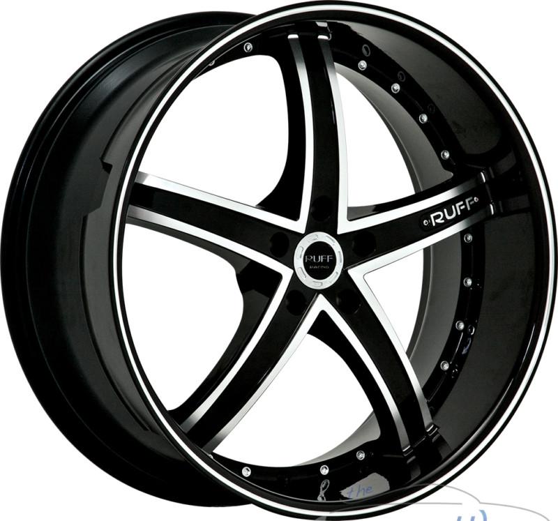 22x10 ruff r953 5x115  +20mm gloss black machined rims wheels inch 22"