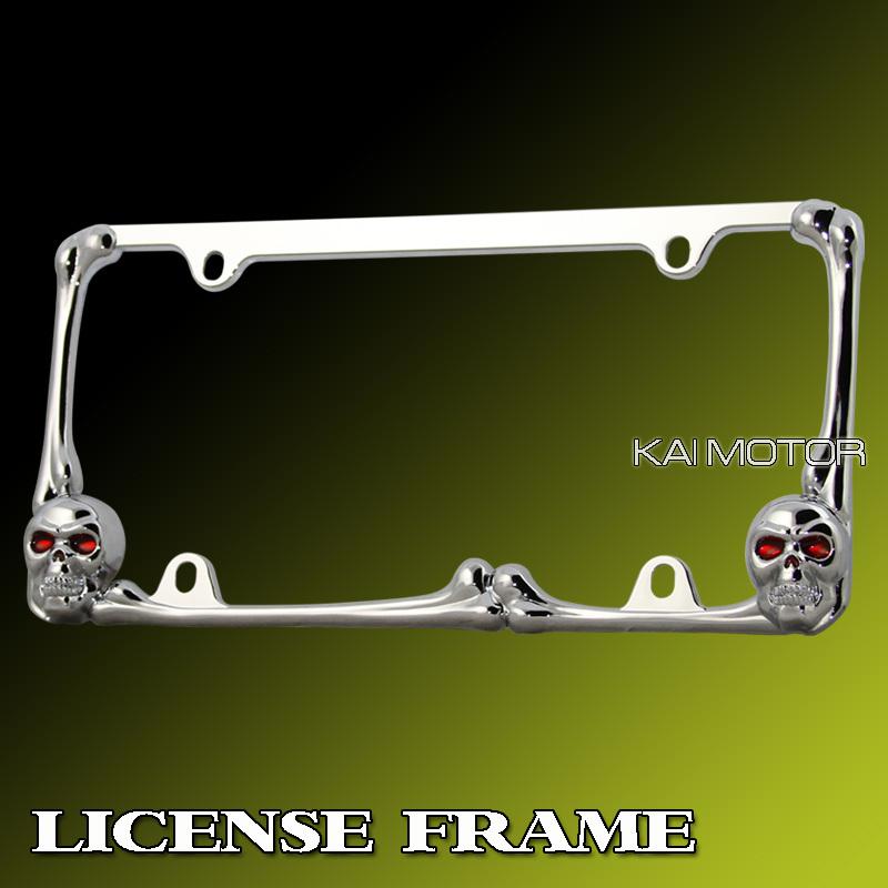 3d skull bones die cast chrome finish license plate frame lexus toyota mazda