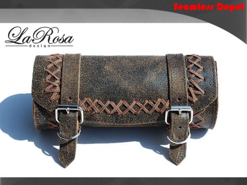 Larosa sportster softail dyna rustic brown leather cross lace design tool bag 