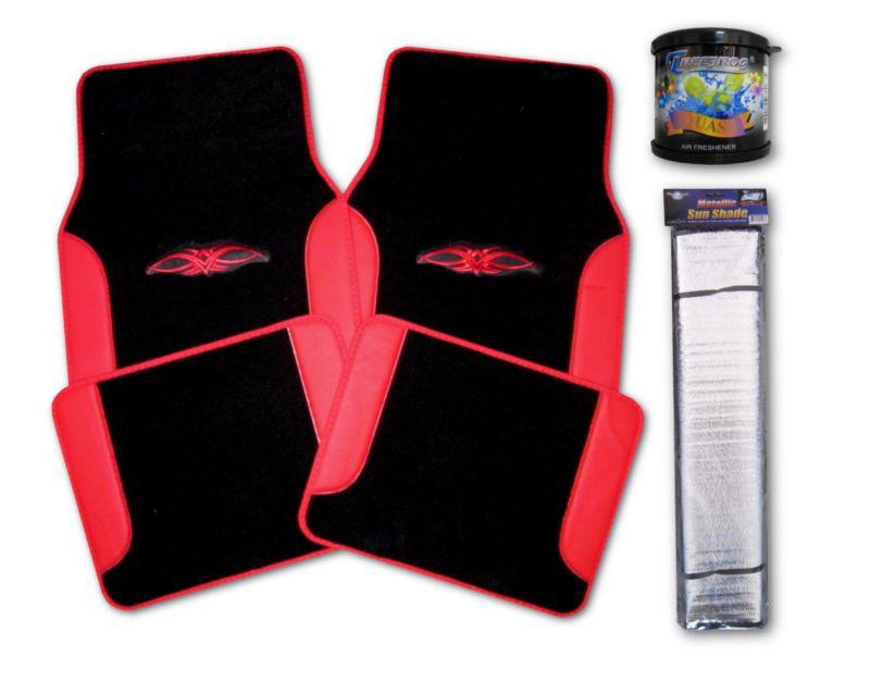 6 pc vinyl carpet two-tone red black car truck new logo floor mats and more #3