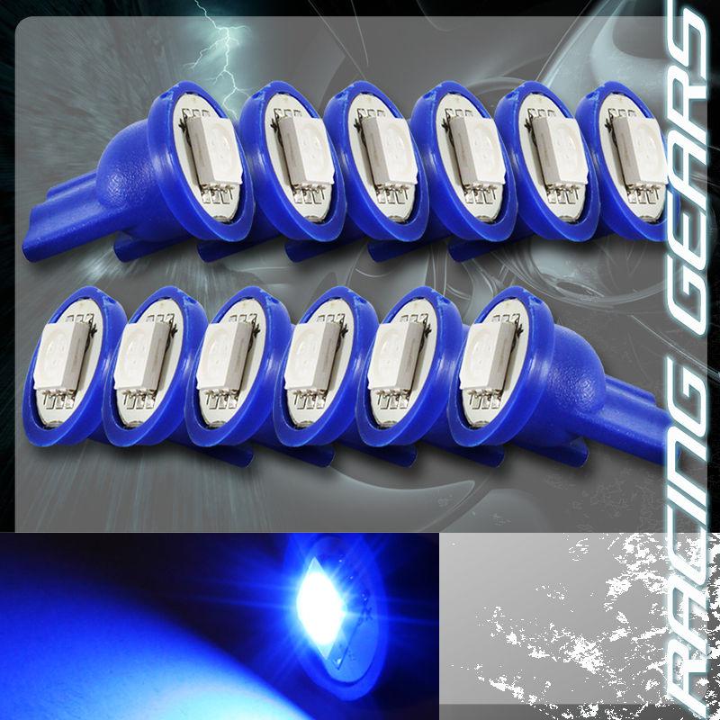 12x blue smd led t10 wedge interior instrument panel gauge license light bulbs