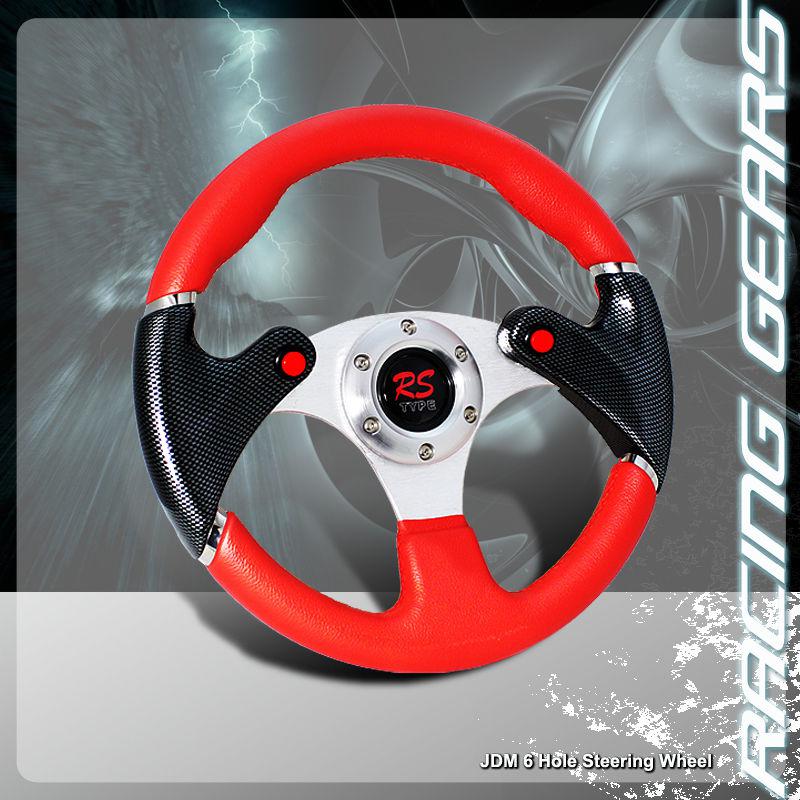 Universal jdm 320mm dual nos button pvc leather red 6 hole bolt steering wheel