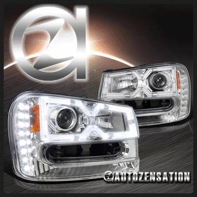 02-09 chevy trailblazer chrome clear new halo rim led projector headlights