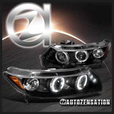 06-11 honda civic 2dr coupe black led drl halo projector headlights