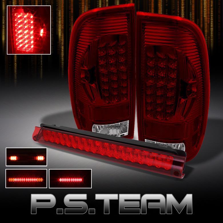 97-03 ford f150 97-99 f250ld red clear led tail lights +full led 3rd brake lamp