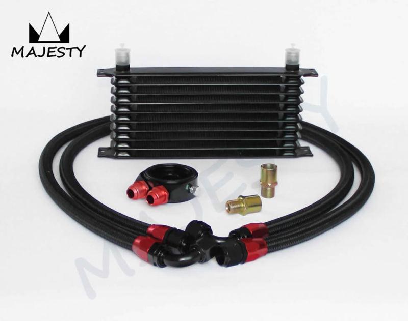 10 row an10 universal engine transmission oil cooler black +filter kit black