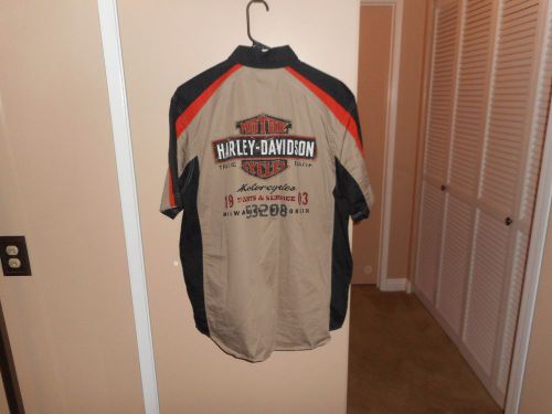 Men&#039;s harley davidson khaki colorblocked button front garage shop shirt large