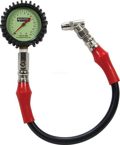 Tire air pressure gauge glow in the dark 0-15 psi 2-1/4&#034; diameter dirt modified