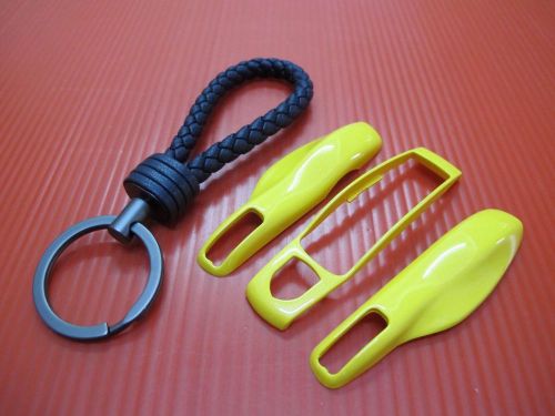 3p yellow key remote fob cover case trim + bk pu key chain for porsche panamera