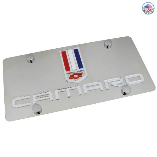 Chevy camaro logo + name on polished stainless steel license plate