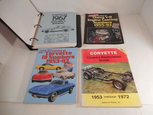 Lot of 4 corvette books 1967 assembly manual &#039;53-72 restoration guide 2 catalogs