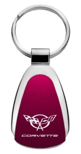 Chevy corvette c5 burgundy red logo metal chrome tear drop key chain ring fob