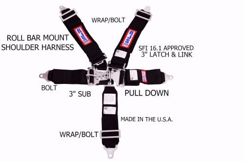Rjs racing sfi 16.1 5pt latch &amp; link harness belt roll bar black 1128601