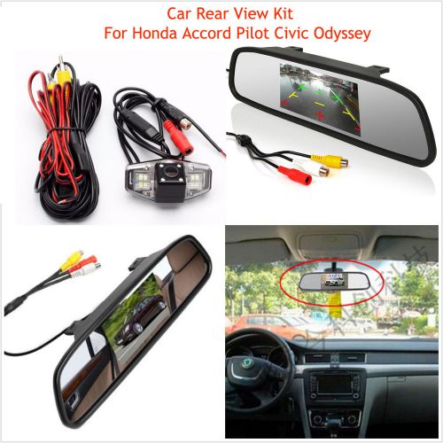 Car rear view mirror 4.3&#034; monitor + ir backup camera for honda accord pilot kit